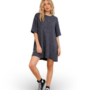 Zara Navy Textured Metallic Knit T-Shirt Dress Oversized Size Small